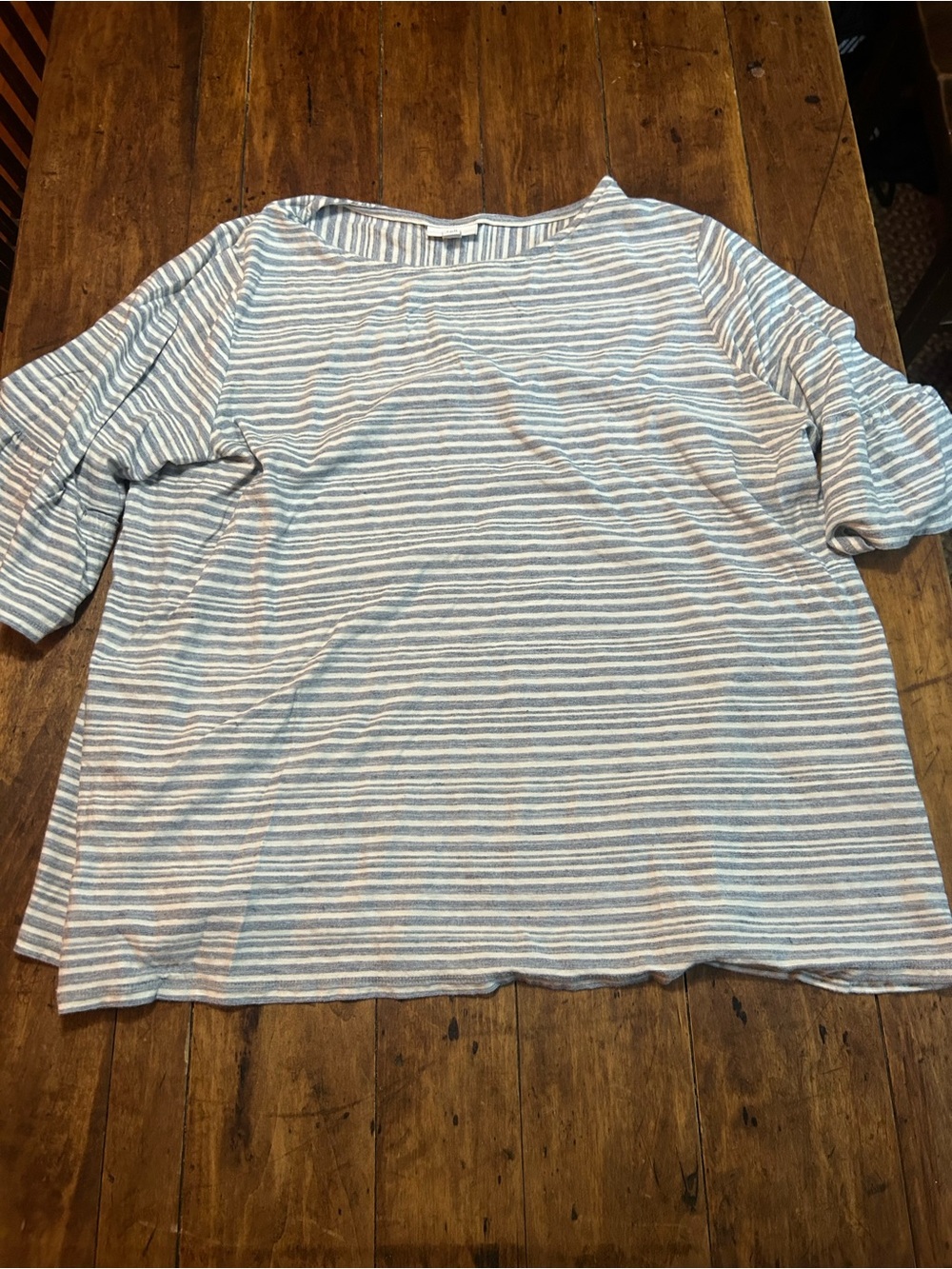 J. Jill Light Blue and White Striped Short Sleeve Top
